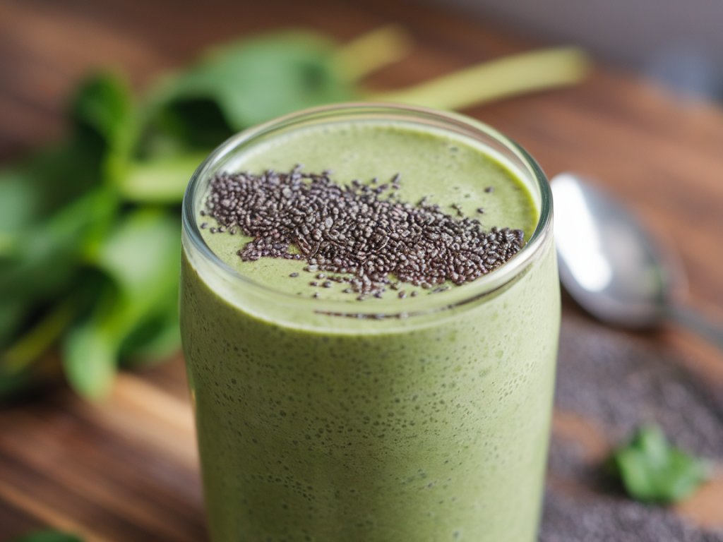 Smoothie vert anti-fatigue avec spiruline et graines de chia, recettes et variantes