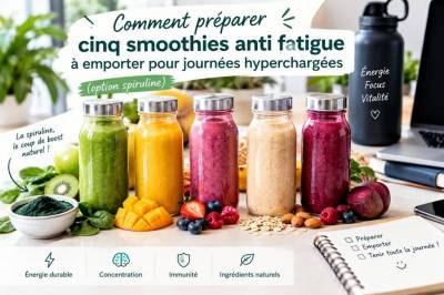 Comment préparer cinq smoothies anti-fatigue à emporter pour journées hyperchargées (option spiruline)